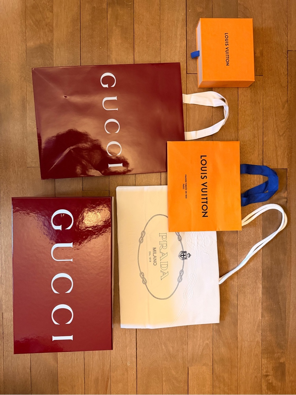 Gucci, Prada, LV Paper Shopping Bags & Boxes Bunddle